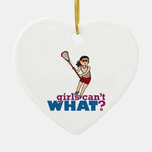 Girl Lacrosse Player in Red Ceramic Ornament