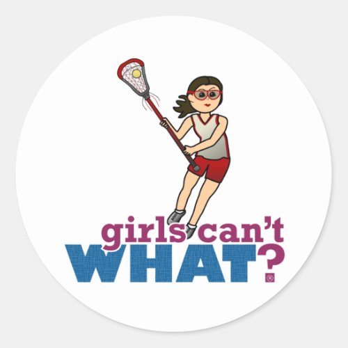 Girl Lacrosse Player in Red Classic Round Sticker