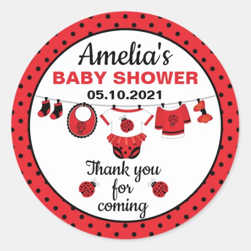 Girl Ladybug Baby Shower Classic Round Sticker