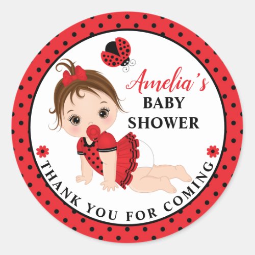 Girl Ladybug Baby Shower Classic Round Sticker