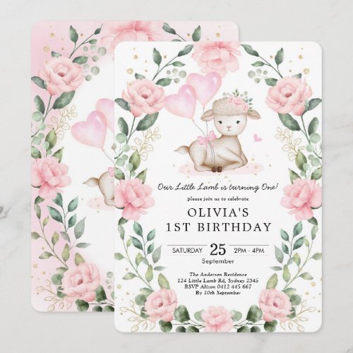 Girl Lamb Baby Sheep Blush Floral 1st Birthday