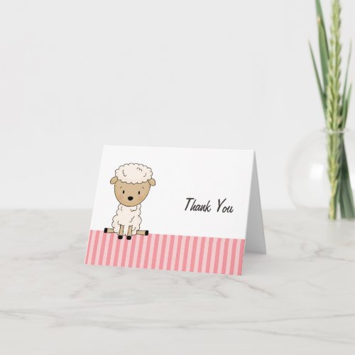 Girl Lamb Baby Shower Pink Stripe Thank You