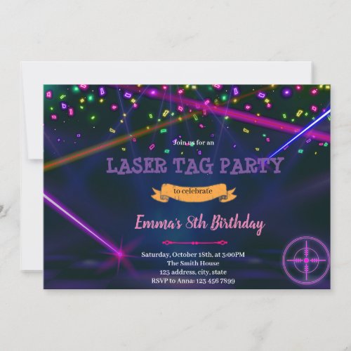 Girl laser tag birthday invitation