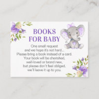 Girl Lavender Elephant Books for Baby Book Request Enclosure Card