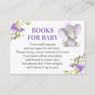 Girl Lavender Elephant Books for Baby Book Request Enclosure Card