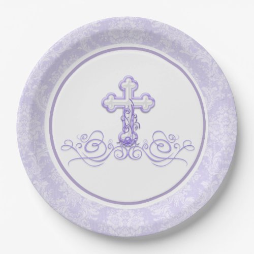 Girl Lavender Purple Baptism Paper Plates
