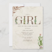 Girl Leather Inspired Western Cactus Baby Shower Invitation (Front)