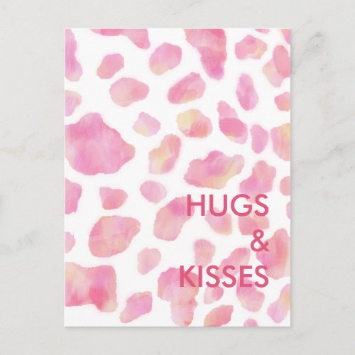 GIRL LEOPARD _ Hugs  Kisses Pink Leopard print Postcard