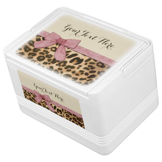 Girl Leopard Print Baby Pink Bow Cooler (Angled)