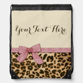 Girl Leopard Print Baby Pink Bow Drawstring Bag