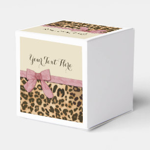 Girl Leopard Print Baby Pink Bow Favor Boxes