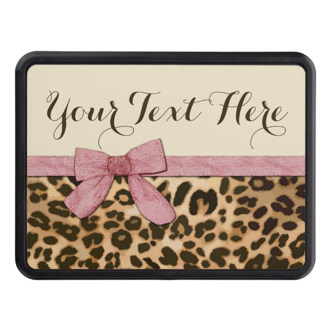 Girl Leopard Print Baby Pink Bow Hitch Cover (Front)