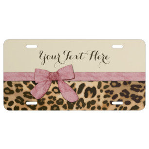 Girl Leopard Print Baby Pink Bow License Plate