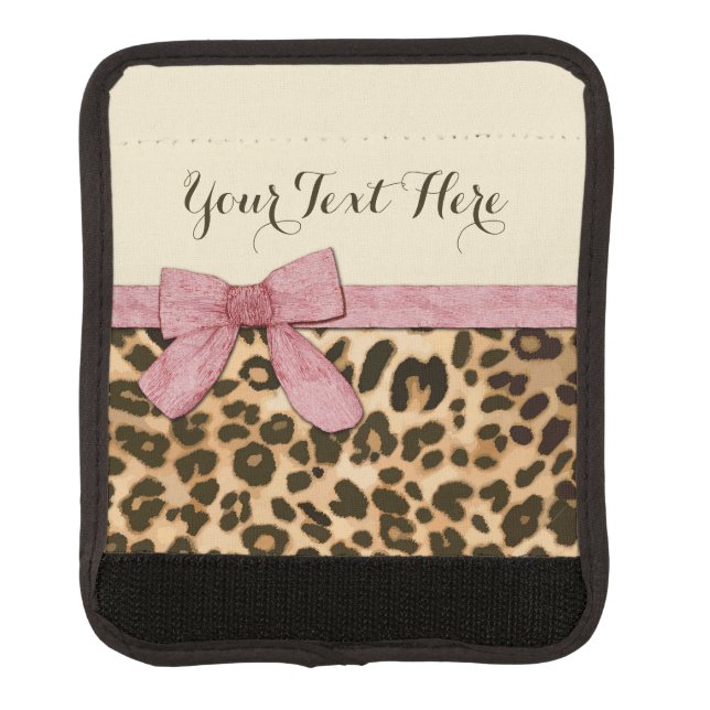 Girl Leopard Print Baby Pink Bow Luggage Handle Wrap (Front)