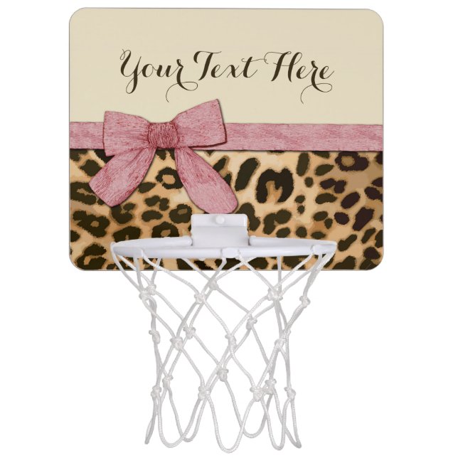 Girl Leopard Print Baby Pink Bow Mini Basketball Hoop (Front)
