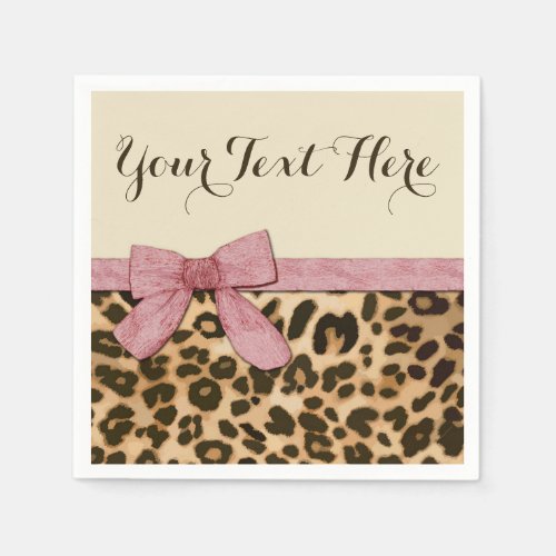 Girl Leopard Print Baby Pink Bow Paper Napkins