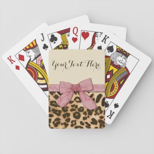 Girl Leopard Print Baby Pink Bow Playing Cards