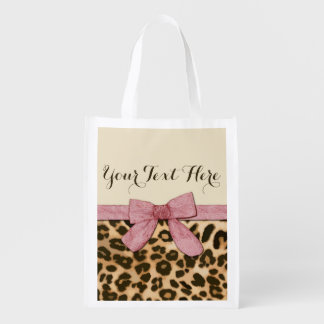 Girl Leopard Print Baby Pink Bow Reusable Grocery Bag