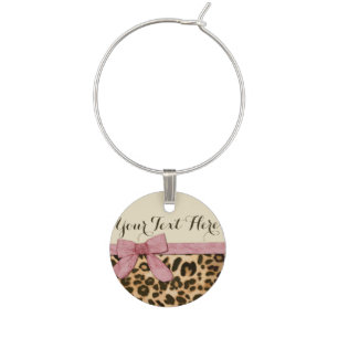 Girl Leopard Print Baby Pink Bow Wine Glass Charm