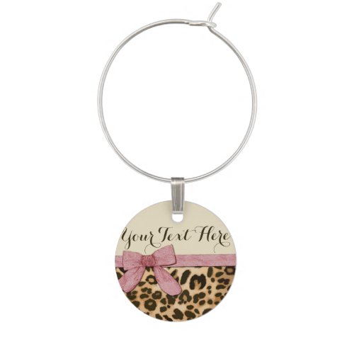 Girl Leopard Print Baby Pink Bow Wine Glass Charm