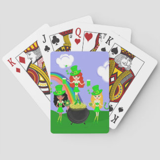 Girl Leprechauns Rainbow and Pot of Gold Poker Cards