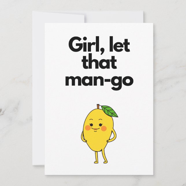 Girl let that man-go food pun breakup humor  foil  thank you card (Front)