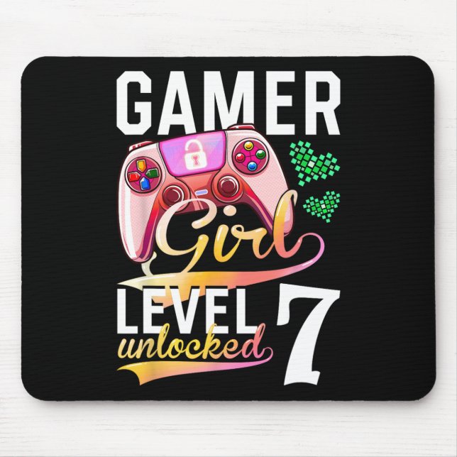 Girl Level 7 Unlocked Video Game 7th Birthday  Mouse Pad (Front)