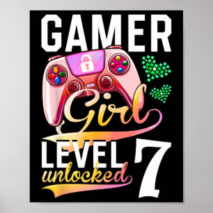 Girl Level 7 Unlocked Video Game 7th Birthday Poster