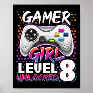 Girl Level 8 Unlocked Video Game 8th Birthday Gift Poster