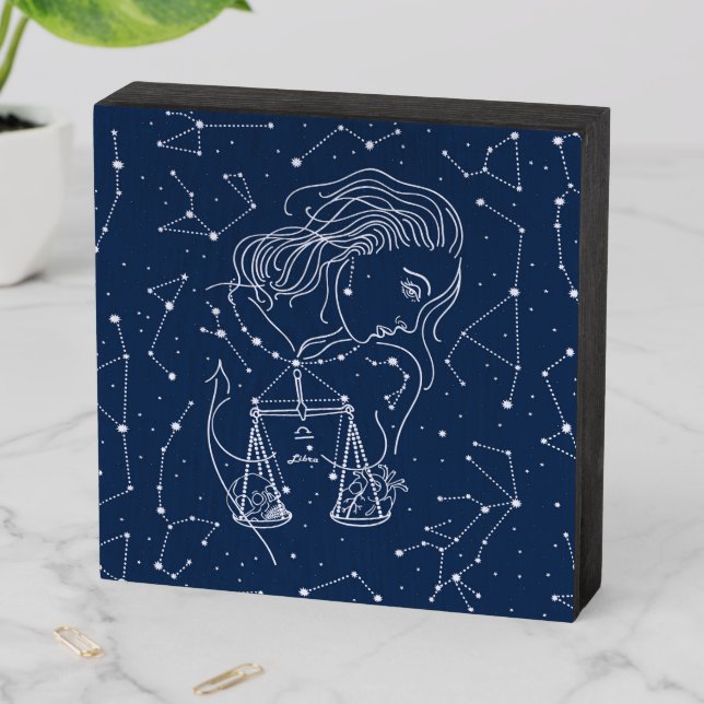 Girl Libra Zodiac Sign Wood Box Sign (In Situ Horizontal)