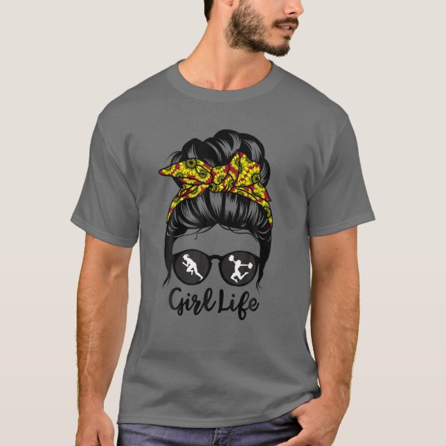 Girl Life Messy Bun Hair Track And Field Athlete C T-Shirt (Front)