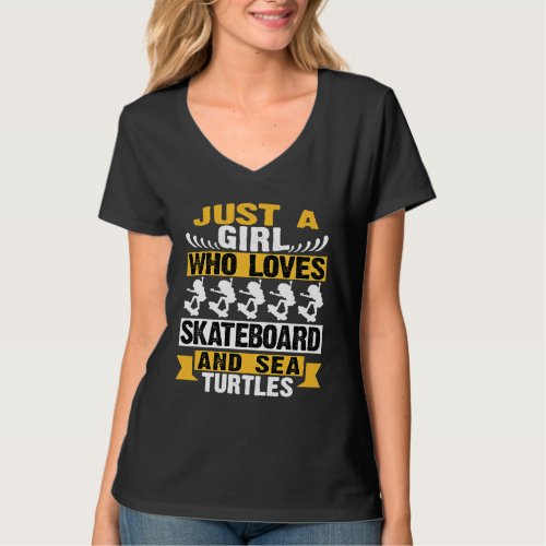 Girl Likes Skateboard Sea Turtles Retro Ocean Mari T_Shirt