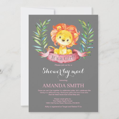 Girl Lion Baby Shower by Mail Invitation