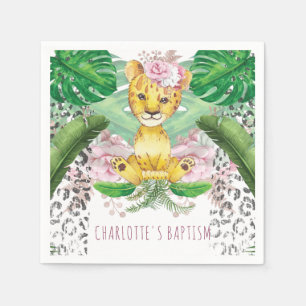 Girl Lion Illustration Safari Baptism I Birthday Napkins