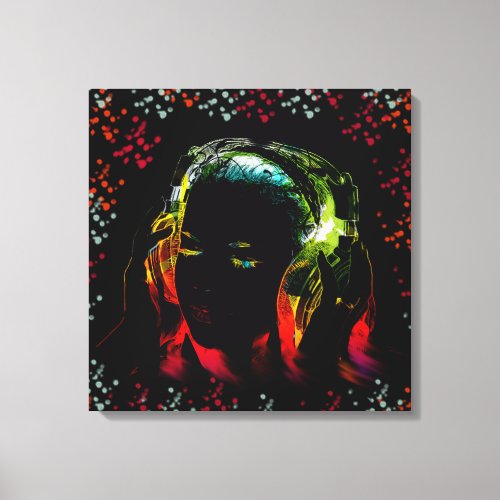 Girl Listening Music Headphones Neon Colors Gifts Canvas Print