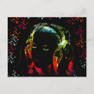 Girl Listening Music Headphones Neon Colors Gifts Postcard