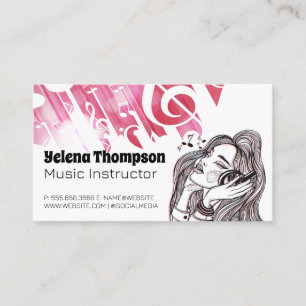 Girl Listening Music Wearing Headphones Business Card