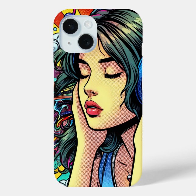 Girl Listening to Music on Headphones Psychedelic Case-Mate iPhone Case (Back)