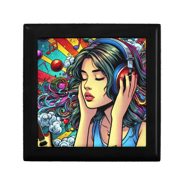 Girl Listening to Music on Headphones Psychedelic Gift Box (Front)