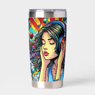 Girl Listening to Music on Headphones Psychedelic Insulated Tumbler