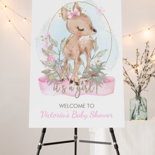 Girl Litte Deer Baby Shower Welcome Sign