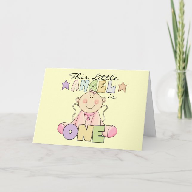 Girl Little Angel 1st Birthday Tshirts and Gifts Card (Front)