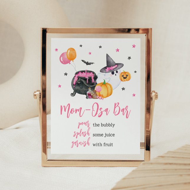 Girl Little Boo Ghost Baby Shower Mom Osa Bar Poster (Ghost Halloween Baby Shower Mom Osa Bar Sign)