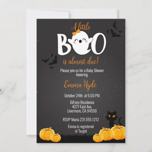 Girl Little Boo Halloween Baby Shower Invitation