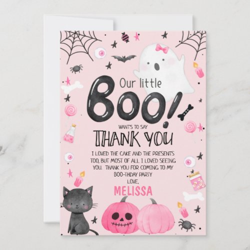 Girl Little Boo Halloween Birthday Thank You Card