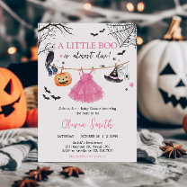 Girl Little Boo Halloween Pumpkin Baby Shower Invitation