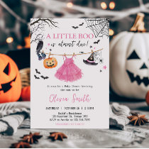 Girl Little Boo Halloween Pumpkin Baby Shower Invitation