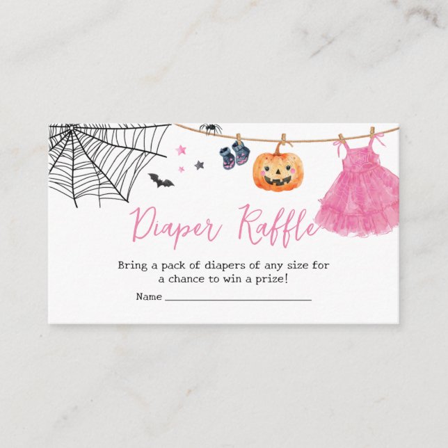 Girl Little Boo Halloween Pumpkin Diaper Raffle Enclosure Card (Front)