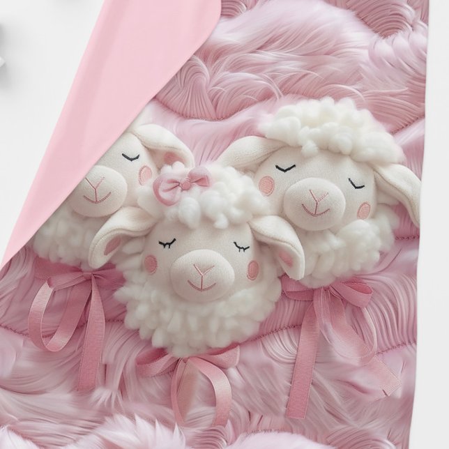 Girl Little Lamb Bows Baby Blanket (Adorable pink fuzzy lamb baby blanket.)