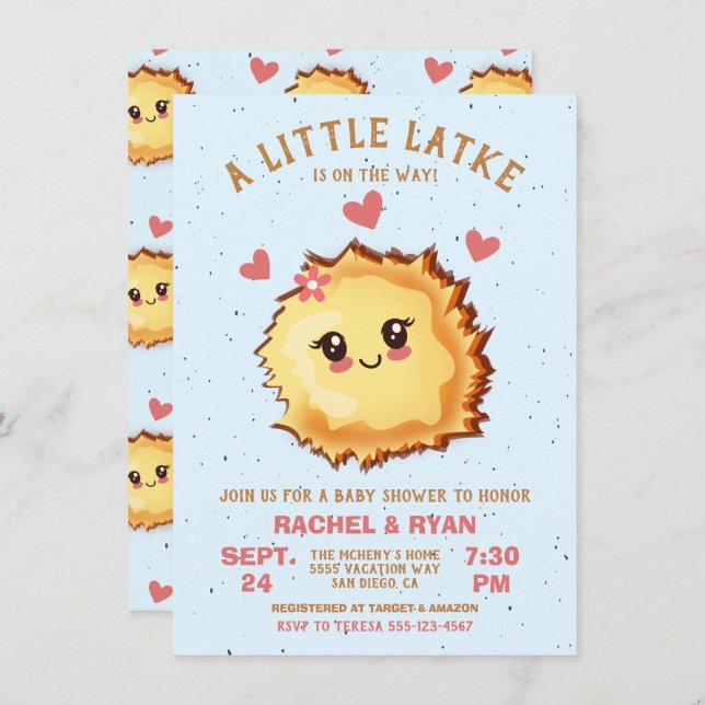 Girl Little Latke Hanukkah Baby Shower  Invitation (Front/Back)